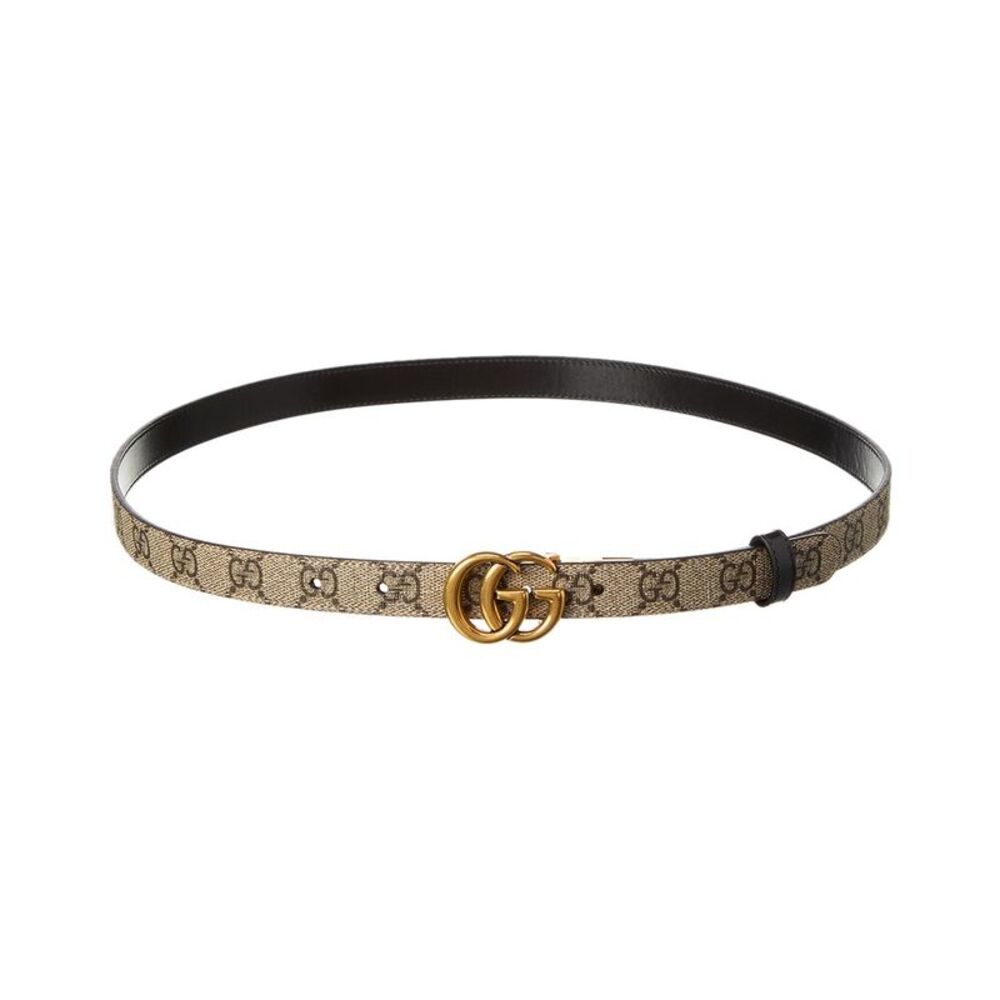 Gucci Gg Marmont Thin Reversible Gg Supreme Canvas & Leather Belt